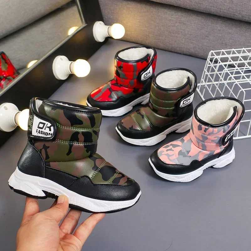 Children Snow Boots Girls Boys 2025 Winter New Fashion Style PU Leather Versatile Soft Bottom Anti-slippery Casual Warm ShoesW251121