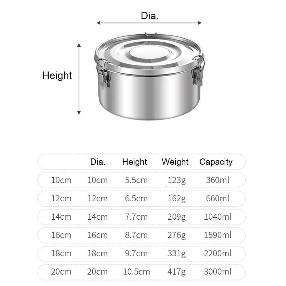 High Quality 304 Stainless Steel Lunch Box Sealed Round Fresh-keeping Box Leak-proof Large Capacity Storage Box PicnicM251121
