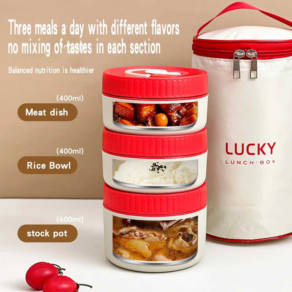 WORTHBUY 304 Stainless Steel Insulated Lunch Container With Handle Stackable Lunch Box Kids Students Sealed Thermal Bento BoxM251121