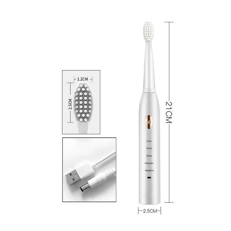 Electric Toothbrush 5-gear Mode USB Charging 4 colors IPX7 Waterproof Ultrasonic Rechargeable Soft Hair Toothbrush Adult Classic C251121
