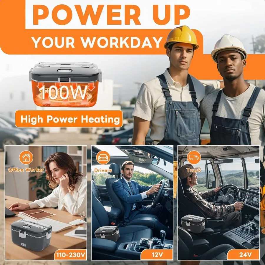 Electric Lunch Box Food Warmer 100W Heated Lunch Box for Adults 18L Portable Fast Heating Lunchbox Food Heater for Car TruckM251121