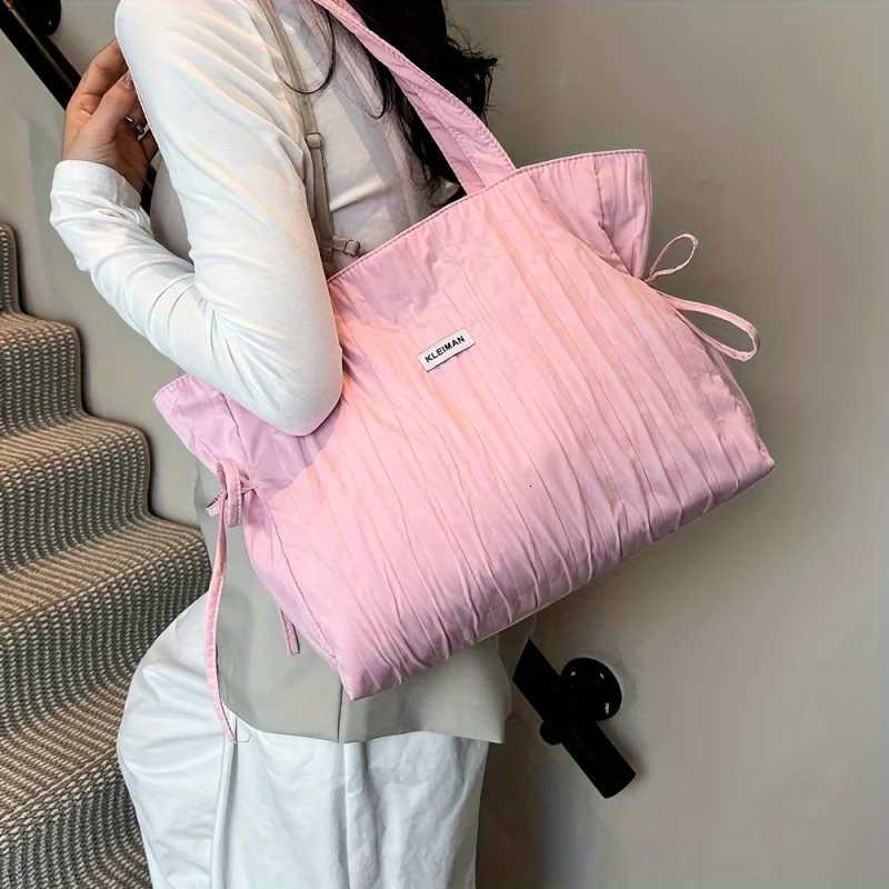 1pc Ladies large-capacity textured tote bag adjustable shoulder strap zipper closure lightweight nylon handbag for work travelT251121