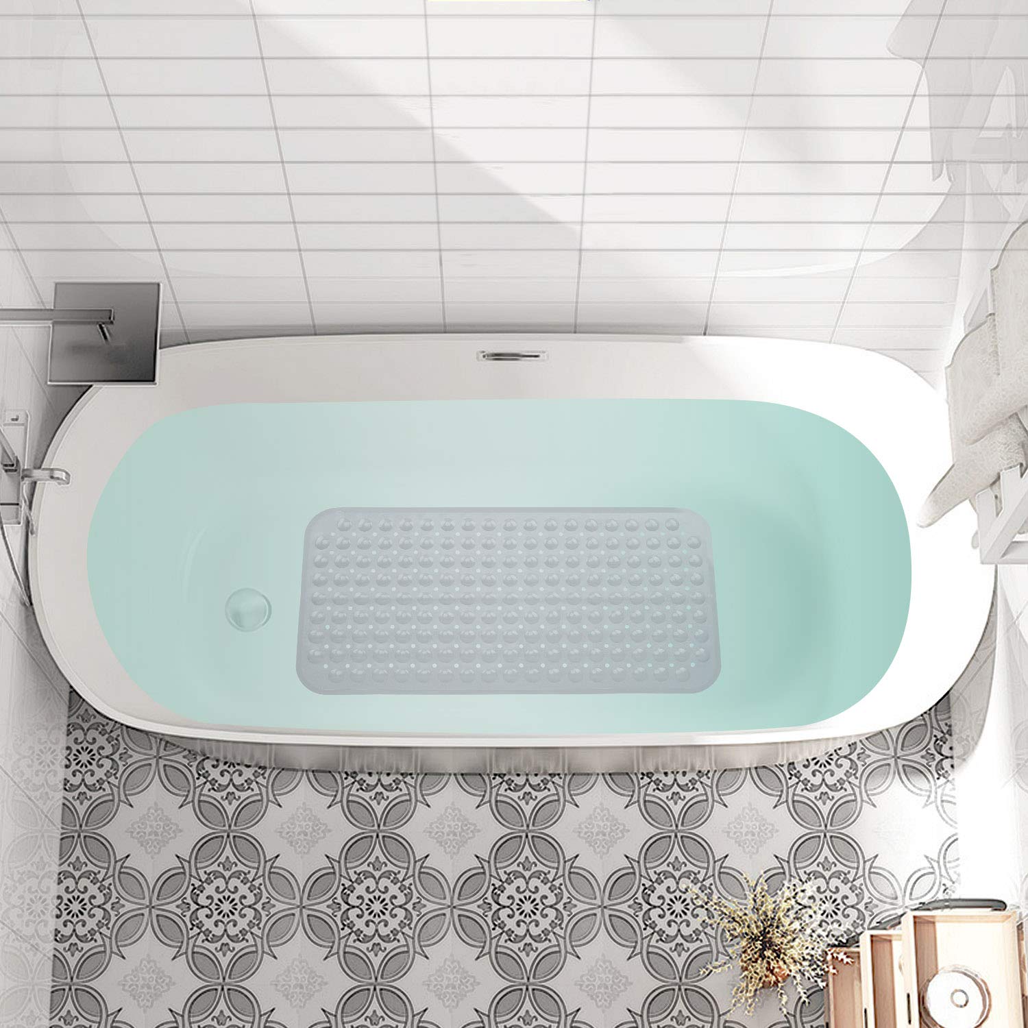 Non-Slip Bath Tub Mat (40 X 16)Inch Extra Long Antibacterial Bathroom Shower Mat