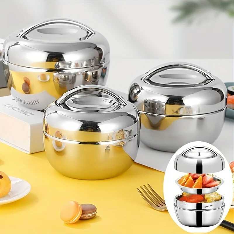 Portable High Quality Stainless Steel Round Lunch Box Food Storage Containers For Hot Food With Thermal Insulation Bento BoxM251121