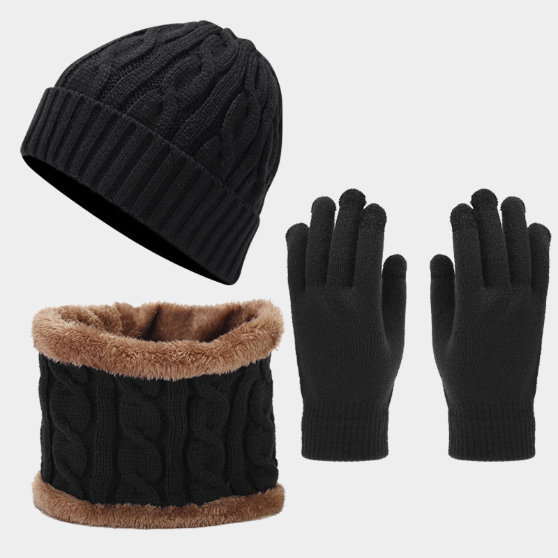 Autumn Winter gloves designer New Vintage Thickened Warm Hat Scarf Gloves Three-Piece Set Cold-Proof Set free shipping