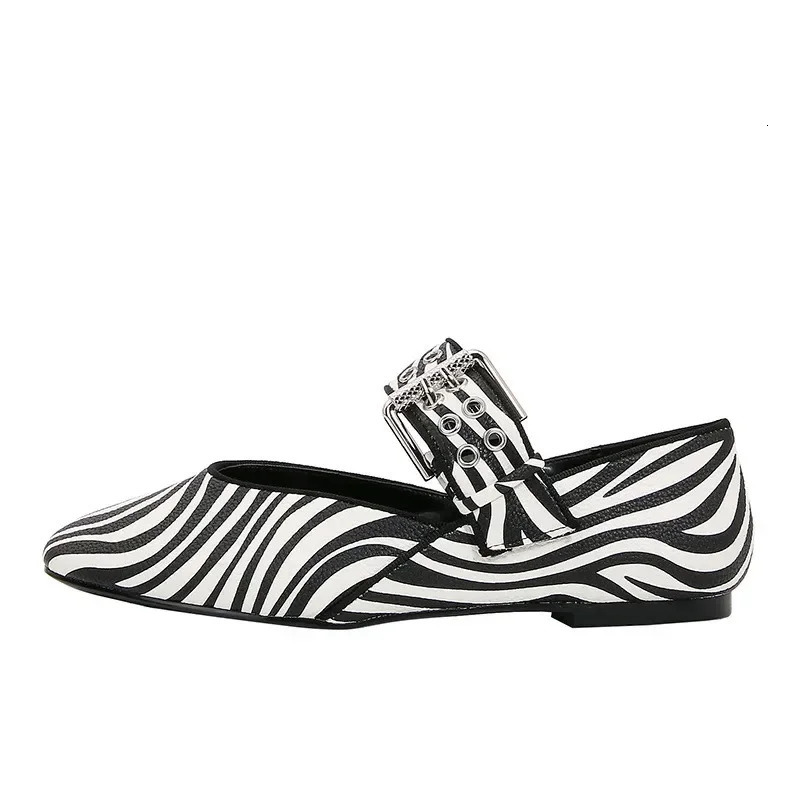 Comfort Zebra Print Mary Jane Shoe Women Fashion Round Toe Wide Strap Metal n Flats Elegant ed Casual Shoes For Ladies 251121