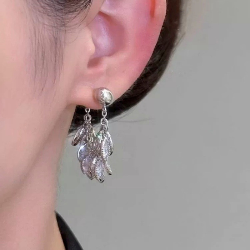 new design fashion jewelry sier color zircon tassel earrings elegant women's evening party accessories