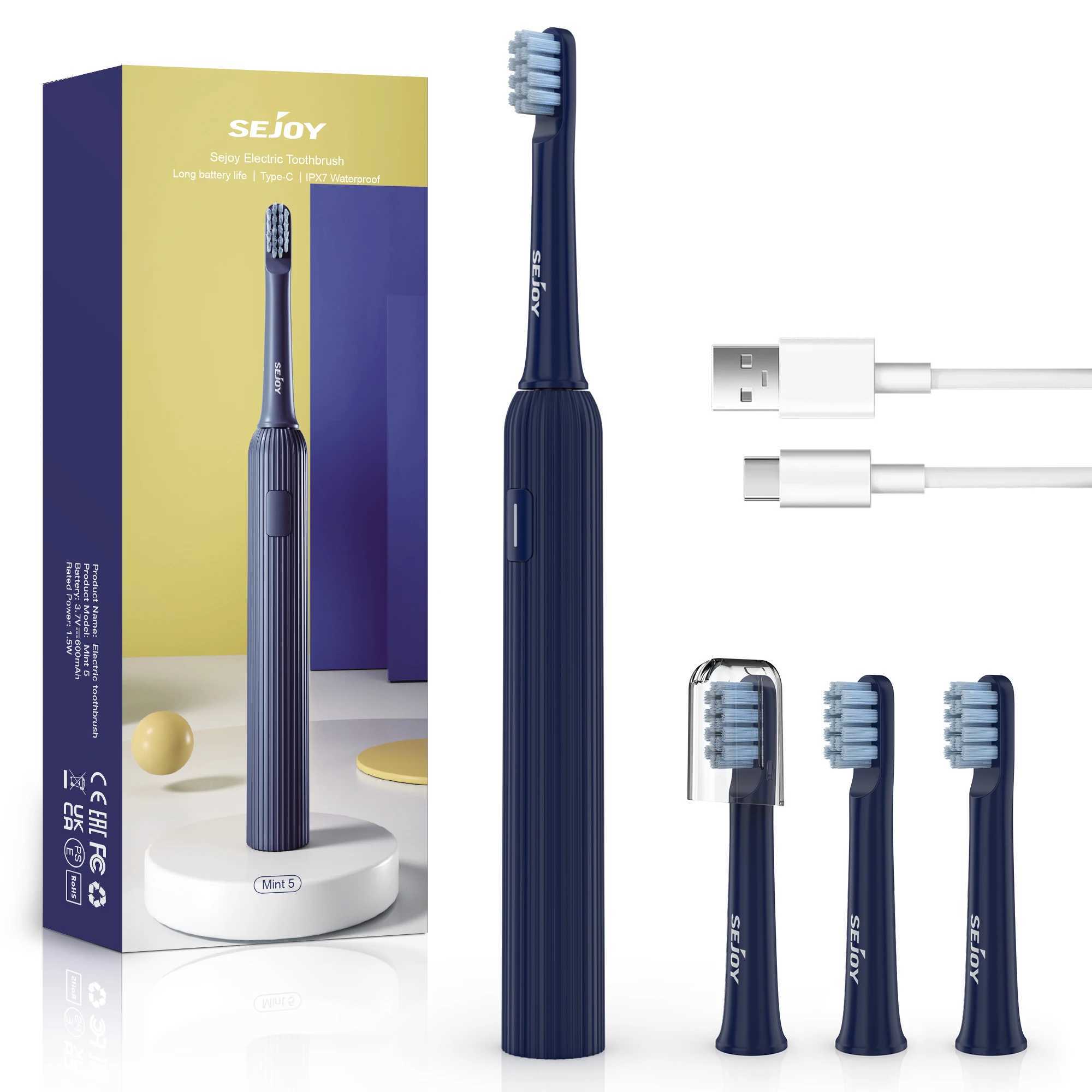 Sejoy MINT5 Adult Electric Ultrasonic Toothbrush 3 Modes with 4Pcs Brush Heads Rechargeable Tooth Brush Waterproof C251121