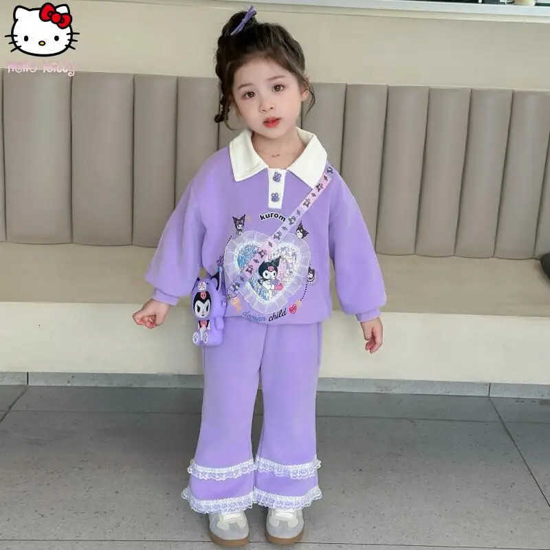 Sanrio Anime New Girls Fashion Clothes Kids Kuromi Spring Autumn Kawaii Printed Sweatshirts Cartoon Little Girls Sweet Pullover H251121