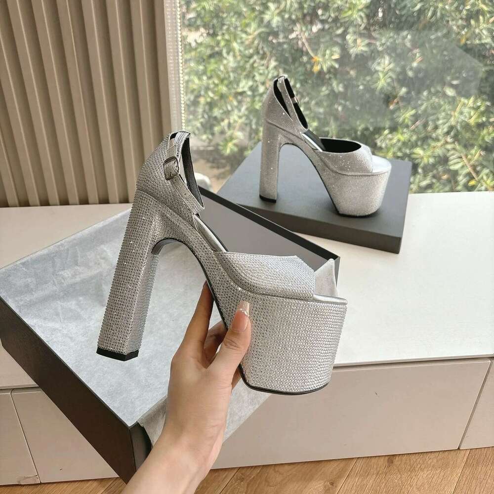 Women Size34-42 Genuine Leather Crystal Sandals Super High Heels Flat Platform Pumps Designer Shoes atillas De Mujer