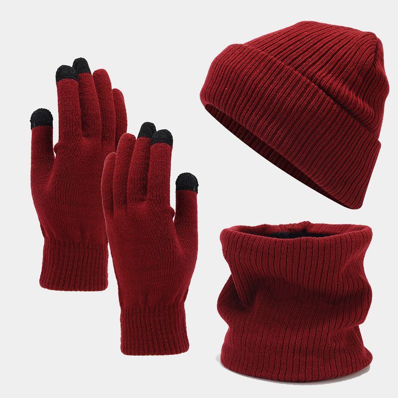 Autumn and Winter scarf New Striped Fleece-Lined Knitted Hat Scarf Gloves Three-Piece Set for Men and Women Cold-Proof Skiing Warm Set free shipping