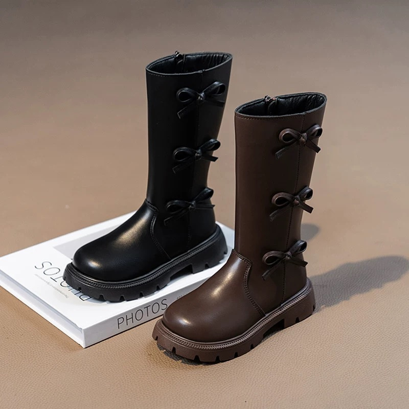 New designer shoes Girls Long Boots Autumn Winter New Style High Boots Fashionable Bow Princess Leather Boots Children s Martin Boots