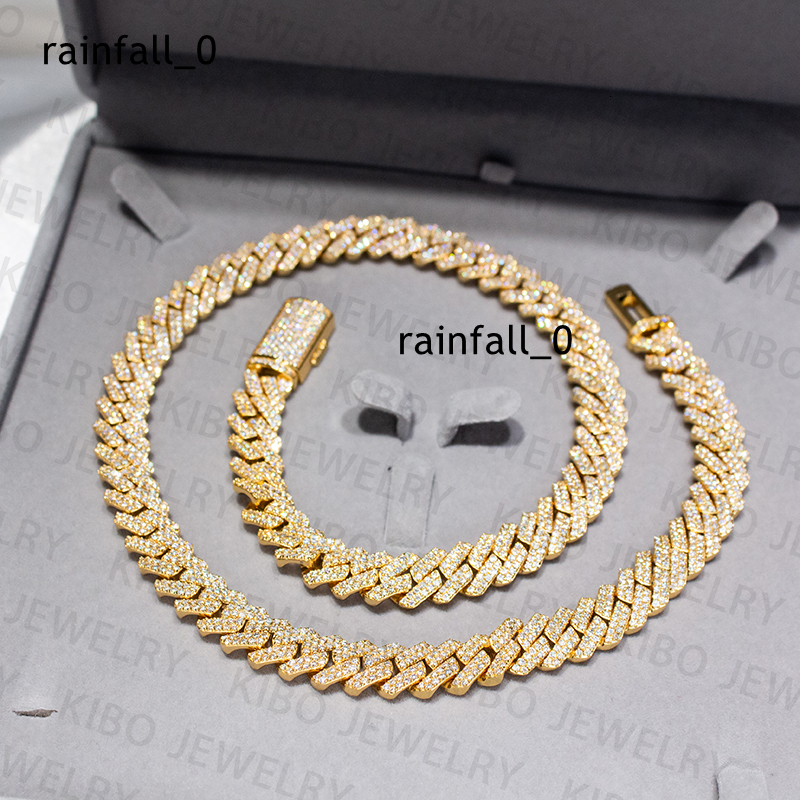 Iced Out Hip Hop Rapper Necklace Jewelry VVS 10K Solid Gold 12mm Black LAB Grown Diamond Cuban Link Chains