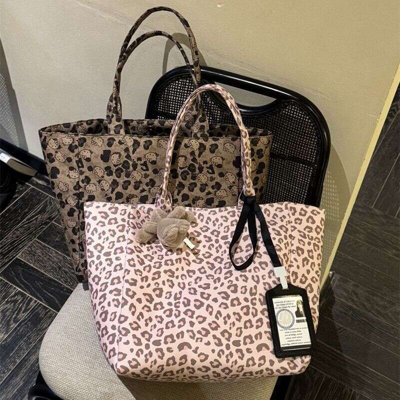 Canvas Bag Large Capacity Shopping Bag Vintage European And American Style INS Leopard Print Canvas For Girls Lazy Casual Single Shoulder C