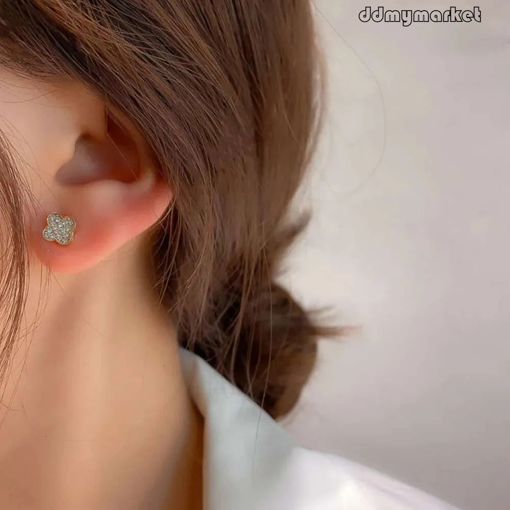 ddmymarket Micro Inlaid Zircon Series Four Leaf Lucky Earrings A Sweet And Romantic flash sale Holiday Gift For Girls