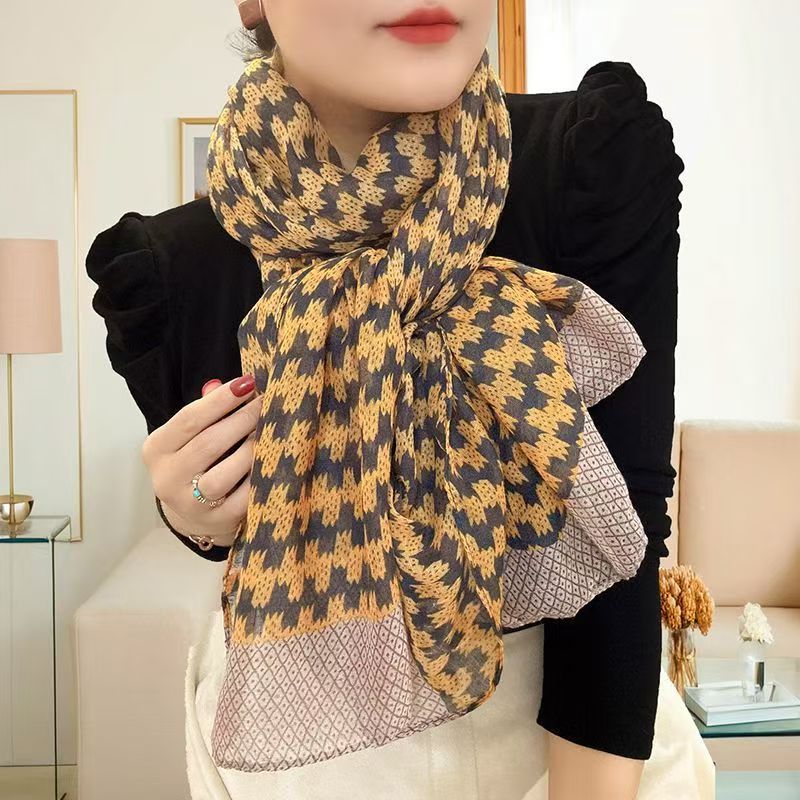 T523 fashion geometric temperament new cotton and linen texture scarf versatile silk scarf warm shawl autumn and winter fashion women's neck scar