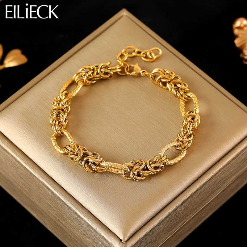 EILIECK 316L Stainless Steel Twisted Bracelet Bangles For Women Trendy 18K Gold Plated Wrist Chain Waterproof Jewelry Gift PartyW251121