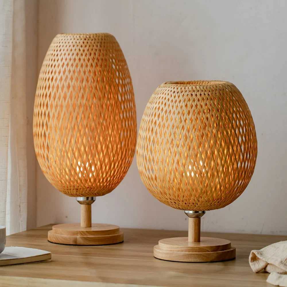 Bamboo Weaving Table Lamp Creative Handmade Rattan Bedroom Restaurant Bedside Desk Lights Chinese Pastoral Retro Table Light C251121