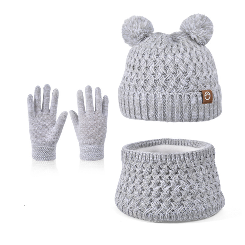Children's Winter Hat Outdoor Warm Three-Piece Set Cute Bear Knitted Wool Hat Boys and Girls Fleece-Lined Ear Protection Pullover Hat free shippi