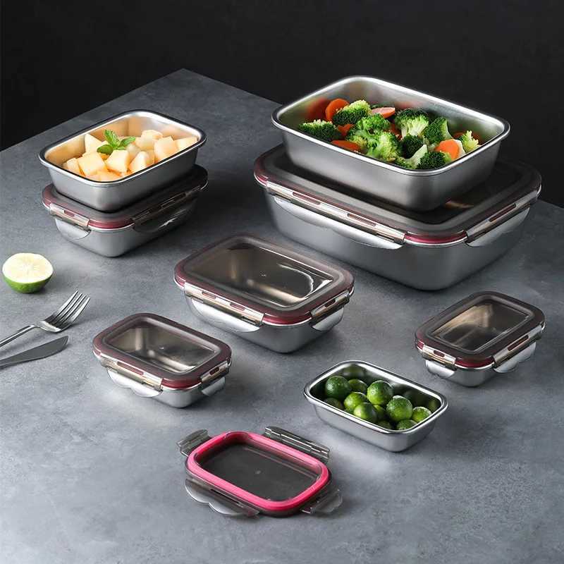 304 Stainless Steel Food Lunch Bento Box Sealed Leakproof Travel Storage Box Household Pickle Boxes Refrigerator Food ContainerM251121