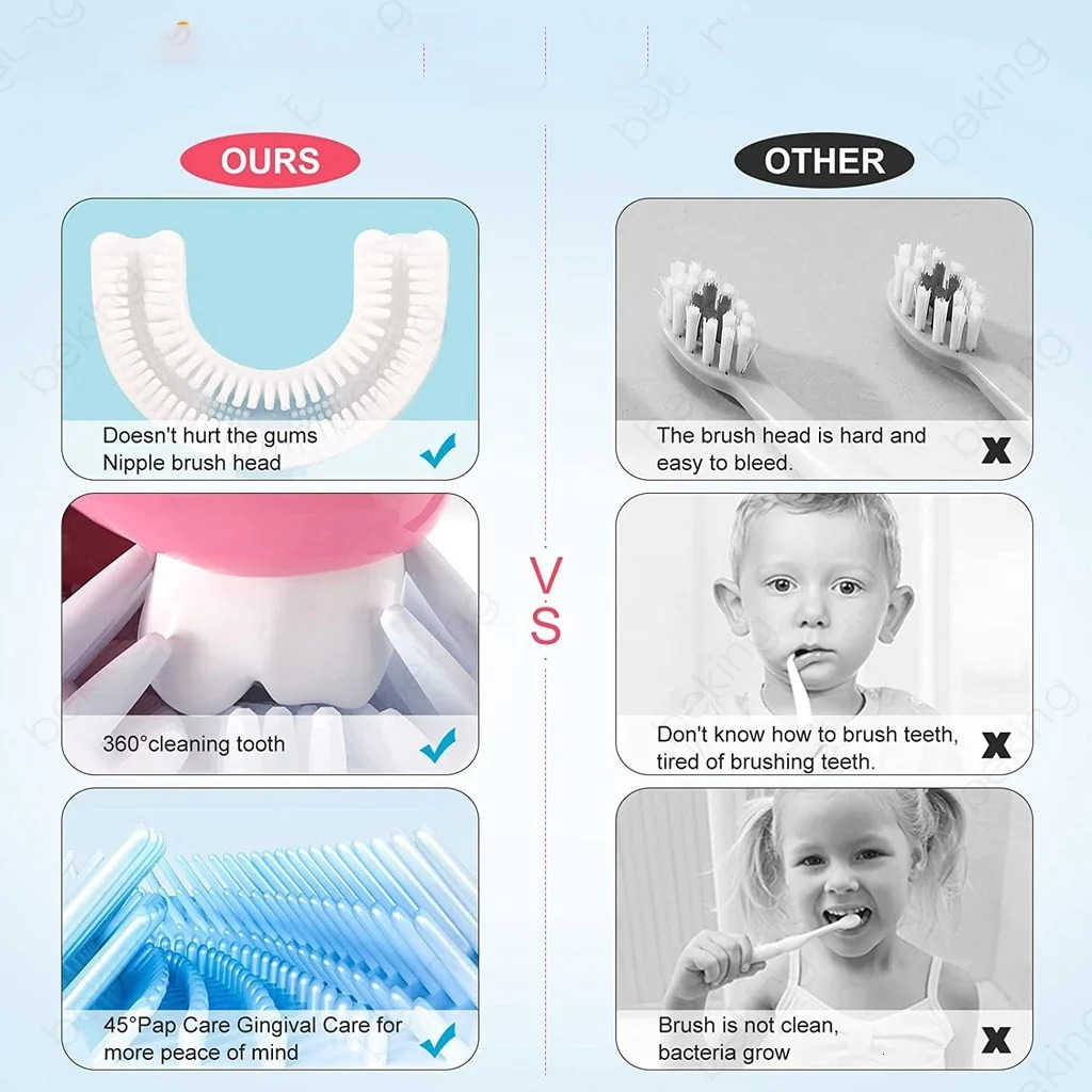 Children U-shaped Toothbrush 360 degree cartoon childrens silicone toothbrush Childrens oral cleaning toothbrush brushing tool 251113