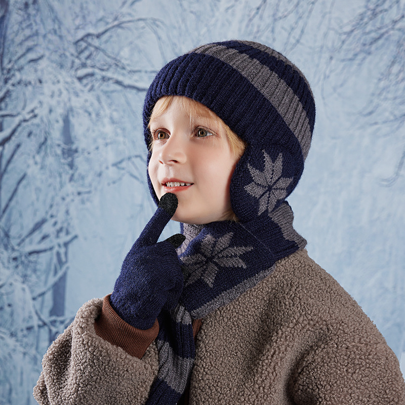 Children's Hat and Scarf GlovesSet for Boys and Girls Fleece-Lined Ear Protection Winter Warm Knitted Beanie free shipping