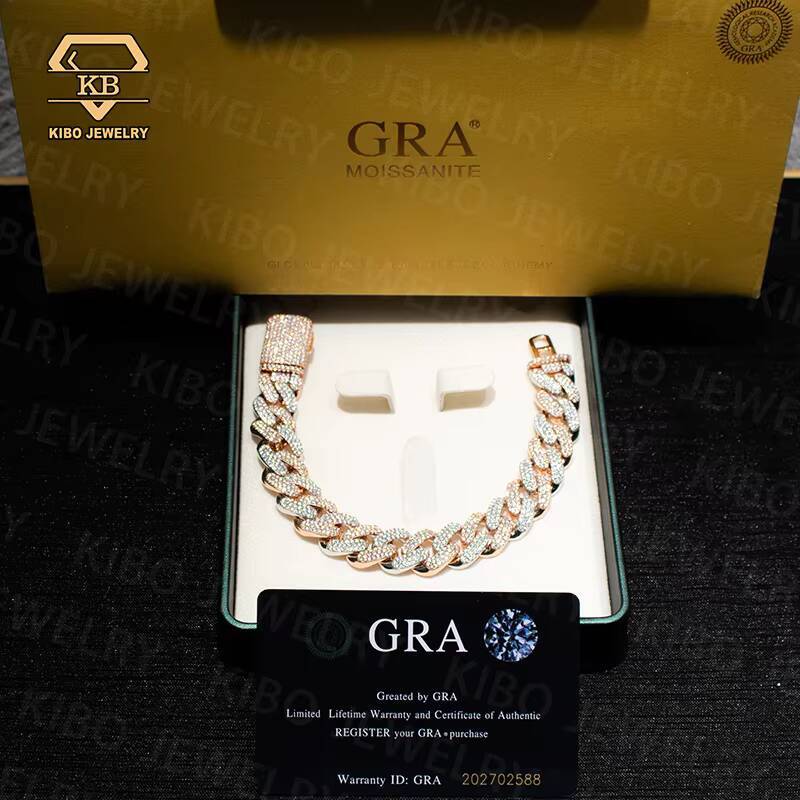 Buss Down 14mm 925 Silver Men Chain Miami Hip Hop Moissanite Diamond Cuban Link Bracelet