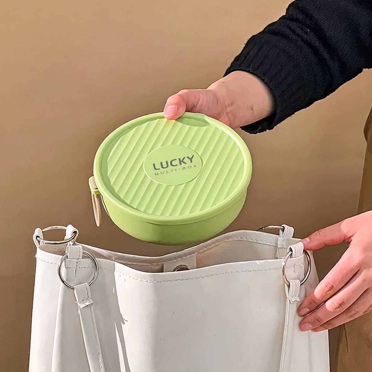 WORTHBUY Round 304 Stainless Steel Lunch Box With Rope Portable Detachable Double-layer Food Container Sealed Fruit Bento BoxM251121