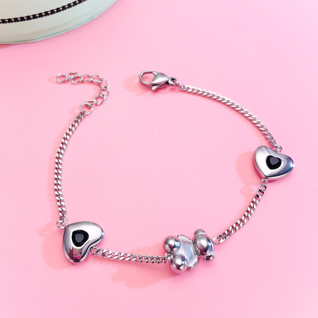 New Fashion Women Silver Rose Gold Stainless Steel Span Bear Cartoon Animal Color Zircon Chain Bracelets Jewelry Pulsera A Gift