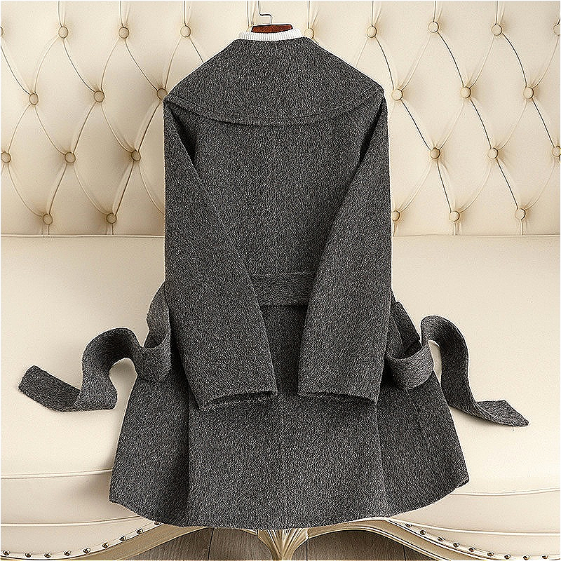 D6193 New autumn and winter lace-up lapel slim wool coat