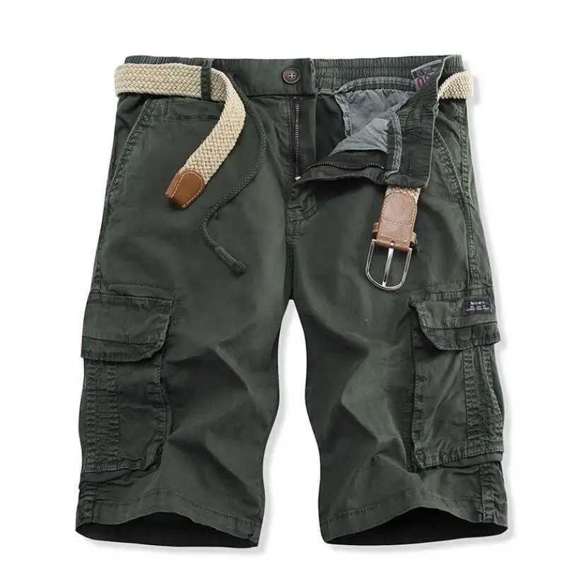 Mens cargo shorts with multiple pockets summer mens cotton casual tool shorts high-quality mens loose cargo shorts without straps W250421