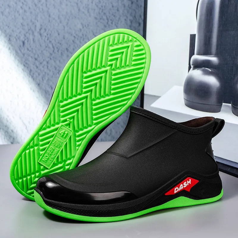 Rain shoes mens bunched mouth rainproof waterproof shoes short tube fashion rain boots padded cotton work shoes 251111