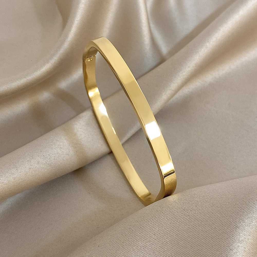 FLASHBUY Trendy Chic Gold Color Simple 316L Stainless Steel Bangles Bracelets for Women Charm Zircon Waterproof Jewelry GiftW251121