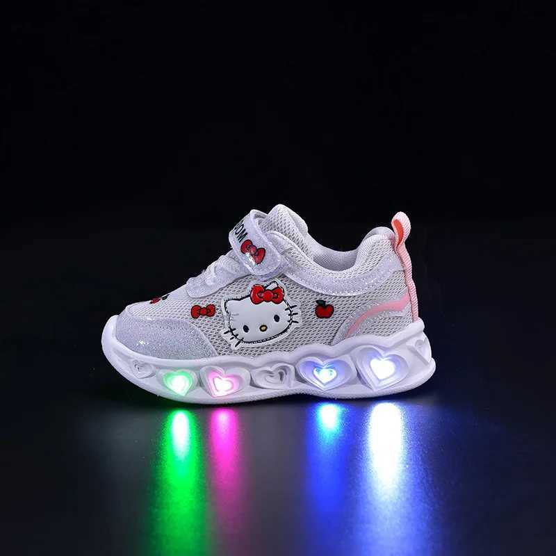 KidsCasual Shoes Girls Led Light Cartoon PU Leather Fashion Sport Flat Bottom Shoes Breathable White Pink Size 21-30W251121