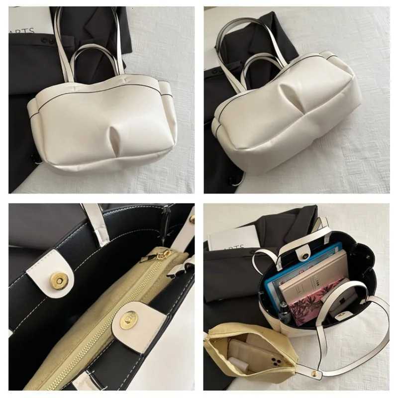 2-pcs Large Capacity Single Shoulder Tote Bags Womens Leather Bag Fashionable and Versatile Casual Commuting Simple HandbagT251121