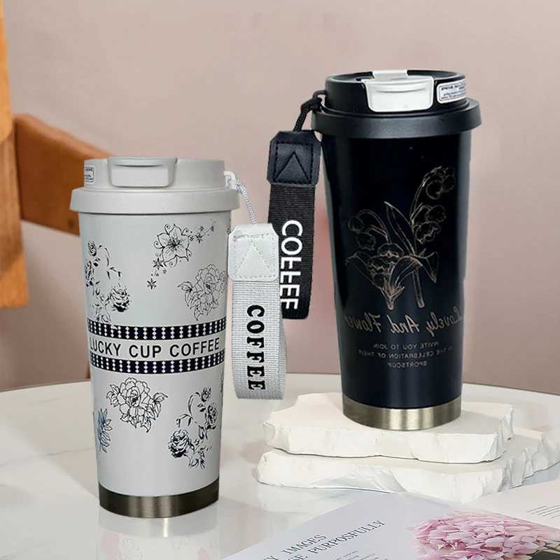 Beautiful Coffee Cups Stainless Steel Thermal Cup Drink Items Tumbler Large Capacity Tea Espresso Travel Straw Coffeeware Dining L251121VN0Z W260226