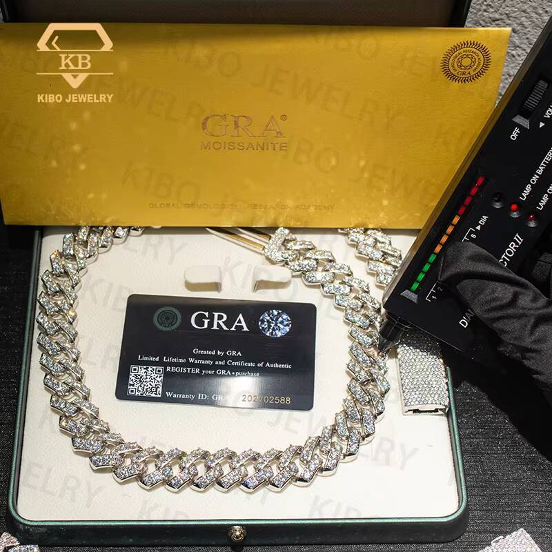 20mm Width Hip Hop Jewelry Big Diamond Necklace S925 Silver Iced Out VVS D Color Moissanite Cuban Link Chain
