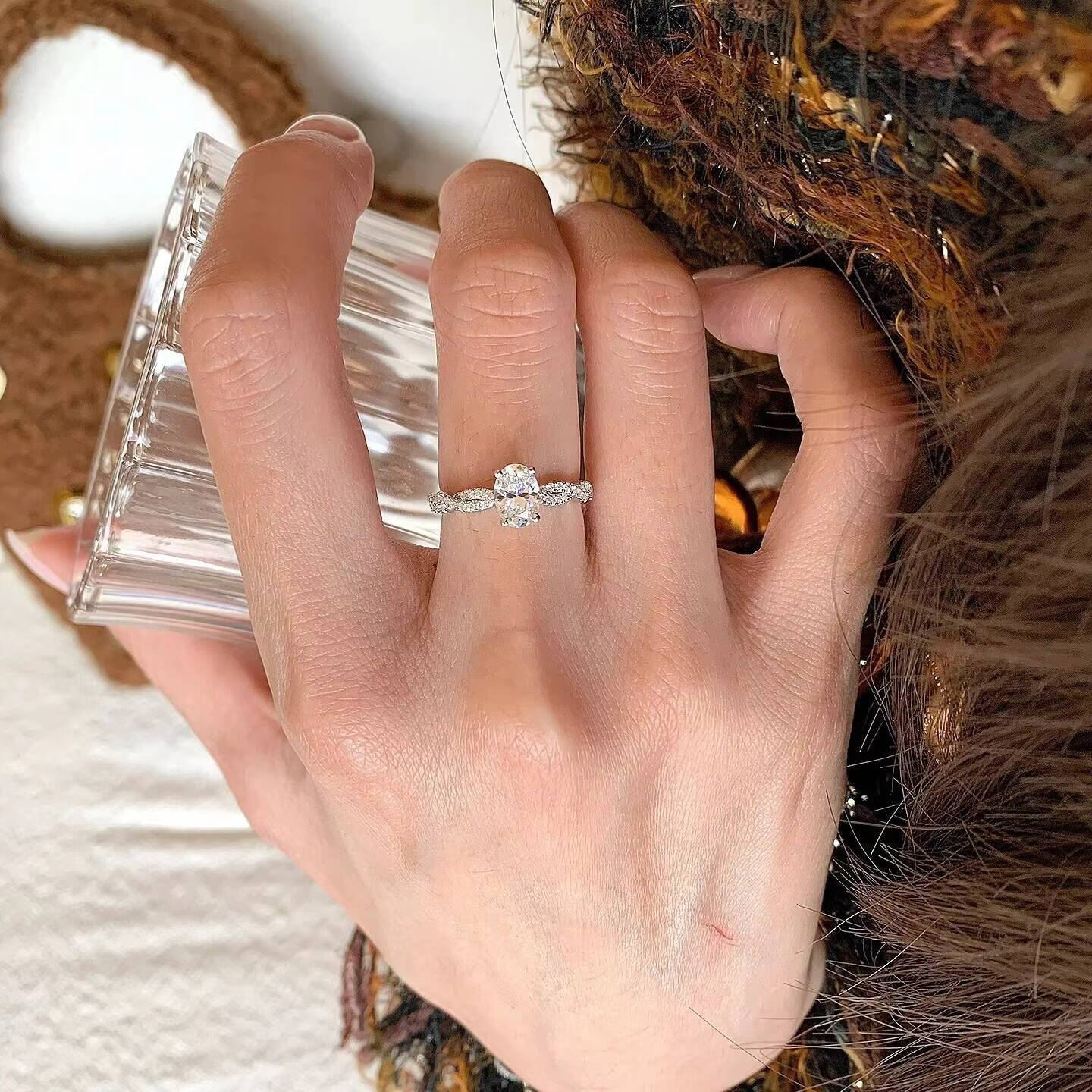 Customized Women Rings Oval 925 Silver Moissanite CZ Engagement Ring Rhodium Plating Inlay Setting Engagement Rings for Women