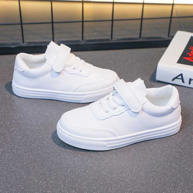 Children Casual Shoes White Pu Leather Plain Design School Kids Sneakers Unisex All-match 26-36 Four Seasons Boys Girls ShoesW251121