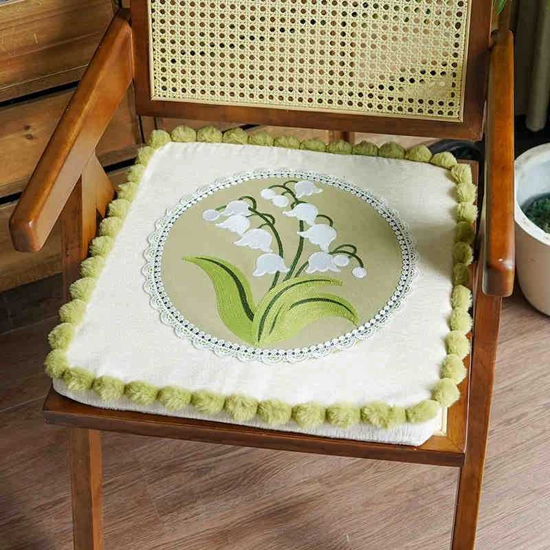 Thickened Cushion Lily-of-the-valley Chaircushion Universal Embroidery Non-slip Office Seat Cushion Square Diningchair Cushion C251121