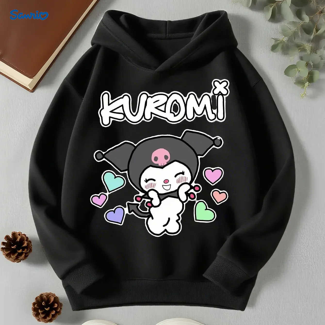 Sanrio Kawaiis Kuromi Childrens Clothing Printed Sweatshirt for Autumn and Winter Outdoor Girls Boys Casual Pullover H251121