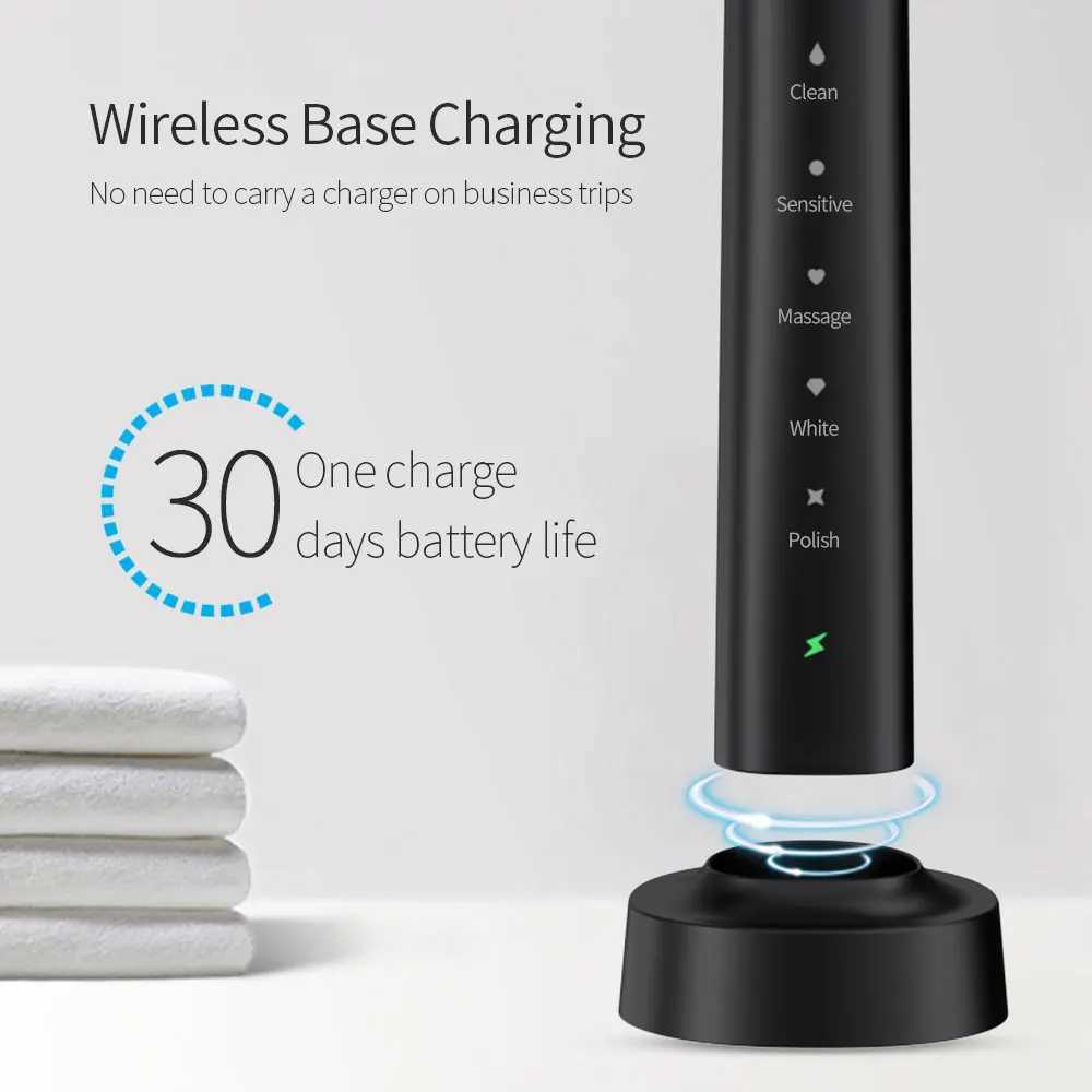 Sonic Electric Toothbrushes for Adults Smart TimerTeeth Whitening Toothbrush IPX7 Waterproof 6 Replaceable Heads Set C251121