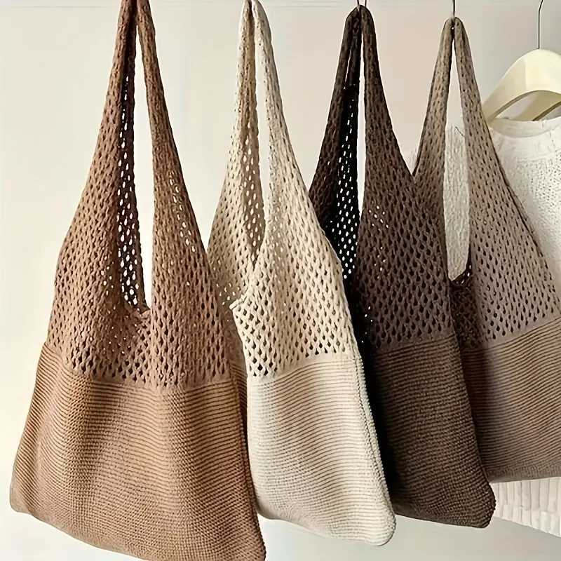 Designer Knitted Handbags For Women Large Capacity Tote Bag Summer Beach Big Purse Casual Hollow Woven Shoulder Bags Female PackT251121