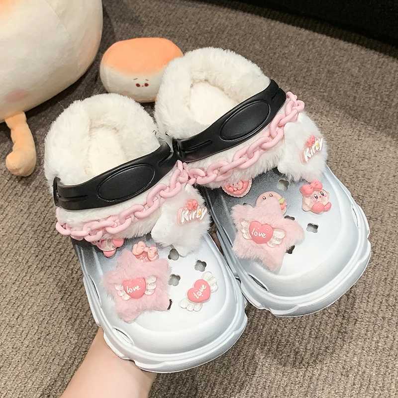 2024 Winter New Children Plush Shoes for Girls Fashion Korean Style Soft Anti-slippery Keep Warm Round Head Versatile SlippersW251121