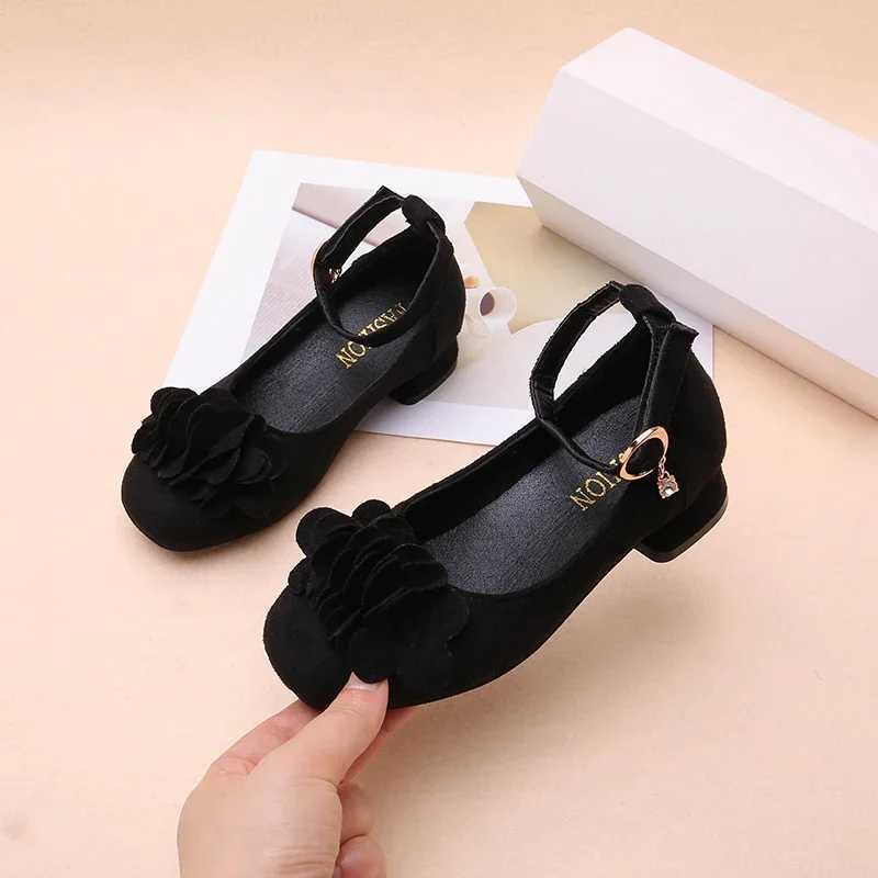 Girls Black Uniform High Heels Spring Autumn Performance Kids School Leather Shoes Ankle-strap Children Fashion Princess ShoesW251121