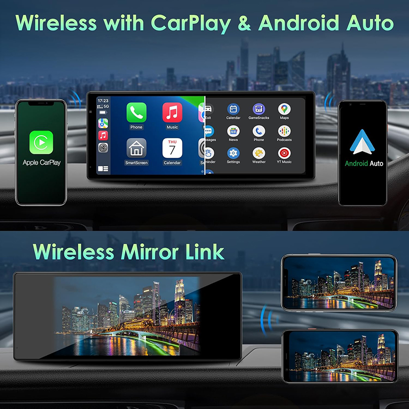 10.26 inch Wireless Portable Carplay Car Android Auto Screen with HD Dash Cam, Backup Camera, Bluetooth FM Transmitter For All Cars