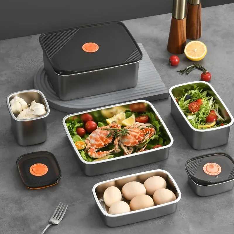 1PC 304 Stainless Steel Crisper Sealed Lunch Box with Lid Refrigerator Storage Box Fresh-keeping Box Picnic Bento Food ContainerM251121