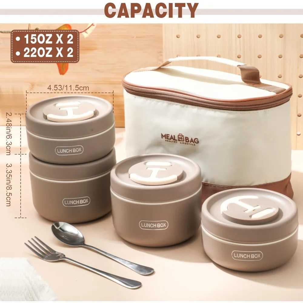 4-Piece Insulated Bento Box Set Stainless Steel Microwave Safe Leakproof Thermal Food Container with Bag 74ozM251121