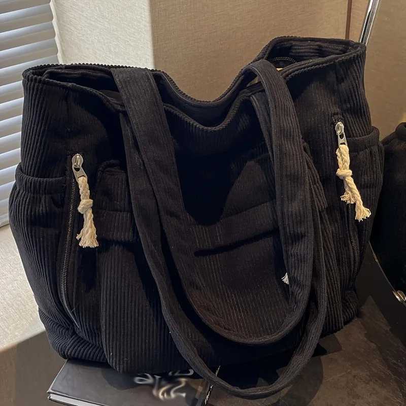 Corduroy Tote Bag with Multiple Pockets Casual Chic Handbag Women Shoulder Bags for Woman Perfect for Shopping Commuting TravelT251121