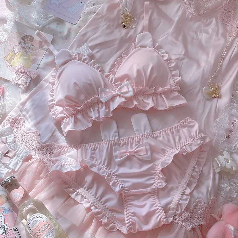 Womens Cute Bra Set Soft Girls Cute Girls Rabbit Ears Light and Comfortable Triangle Cup Gathering Anti-Sagging Bra SetXJ251106